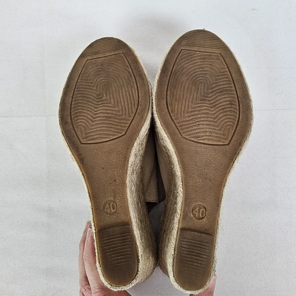 Paseart Spain Beige Suede Espadrille Wedge Slingback Sandals Size 40 US 9-9.5